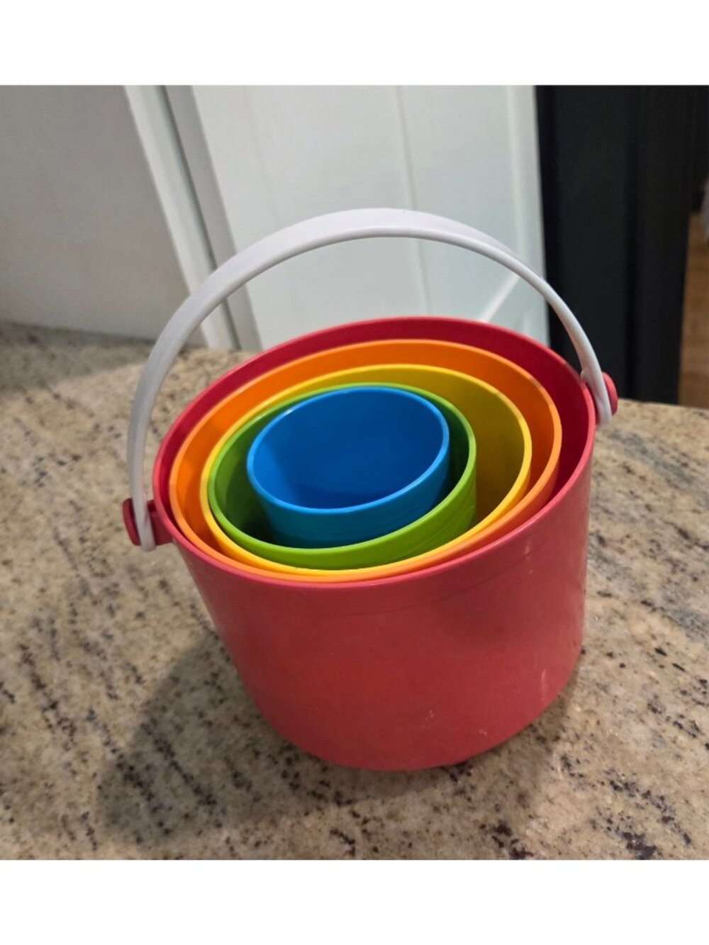 Tupperware Tuppertoys Tote Em Pails Rainbow Buckets Stacking Toy Set of 5